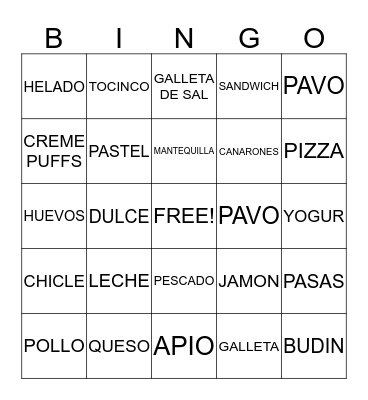 SPANISH FOODS Bingo Card