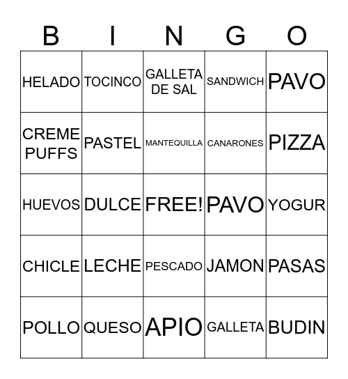 SPANISH FOODS Bingo Card