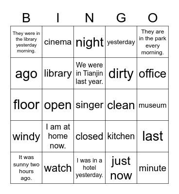 VanThink Grammar 3 Unit 5 Bingo Card