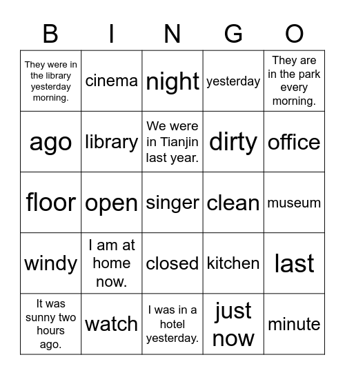 VanThink Grammar 3 Unit 5 Bingo Card