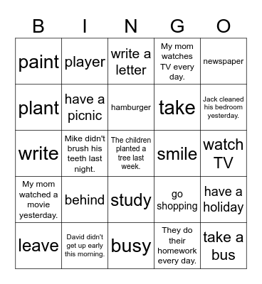 VanThink Grammar 3 Unit 6 Bingo Card