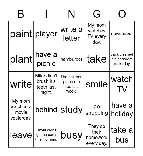 VanThink Grammar 3 Unit 6 Bingo Card