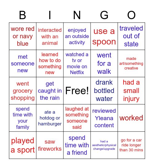 What did you do this weekend? Bingo Card