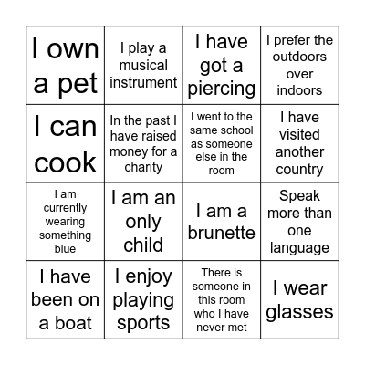GET TO KNOW YOU BINGO Card