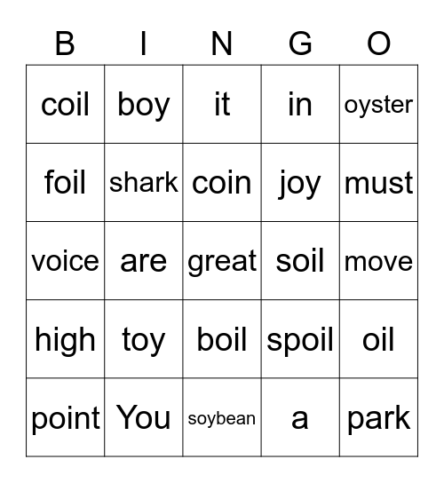 DINO Phonics 2 Unit 7 Bingo Card
