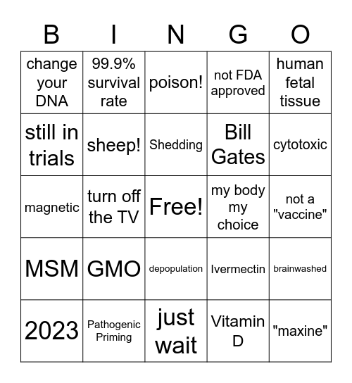 Anti-Vaxx Bingo - COVID Edition Bingo Card