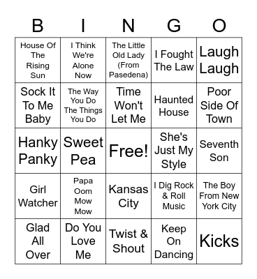 60's Hits Bingo Card