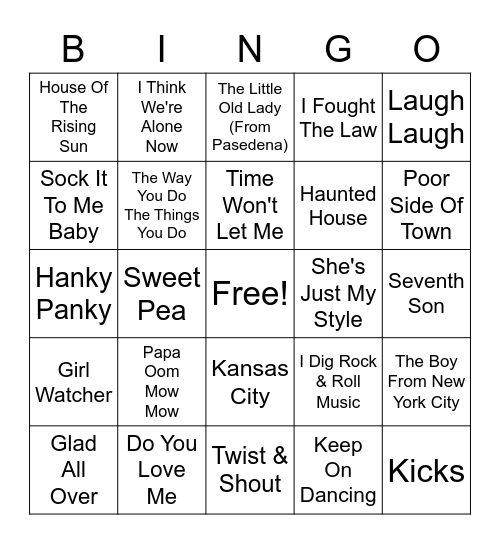 60's Hits Bingo Card