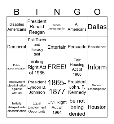 Civil Rights Act Bingo Card