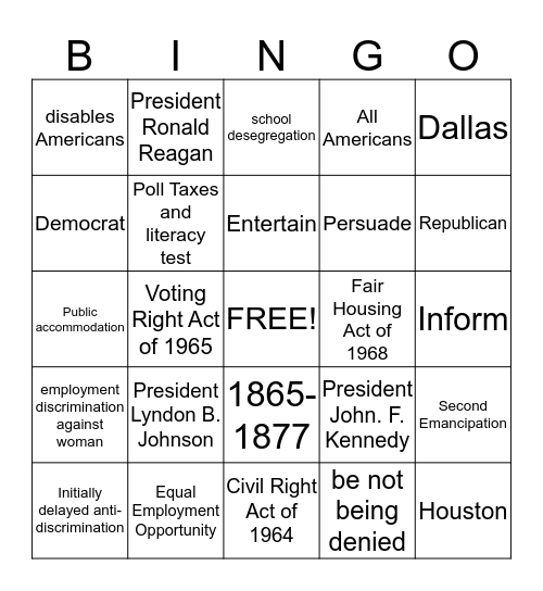 Civil Rights Act Bingo Card