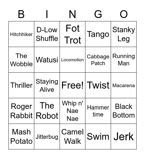 STFR - Represent your Generation - Dance Bingo Card