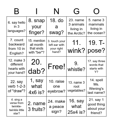 can you... Bingo Card