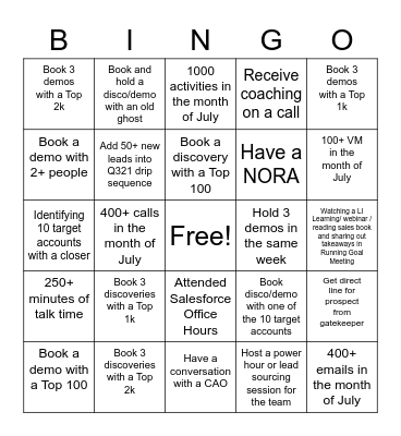 July Q3 2021 Bingo! Bingo Card