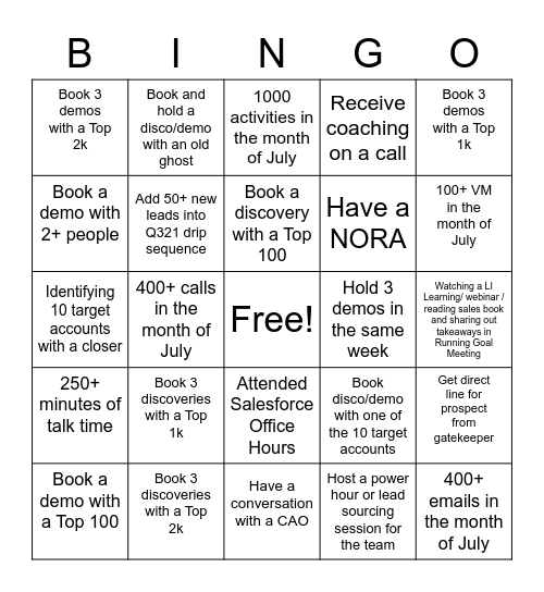 July Q3 2021 Bingo! Bingo Card
