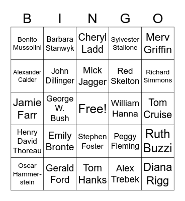 July Birthdays Bingo Card