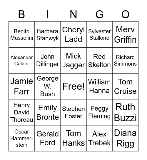 July Birthdays Bingo Card