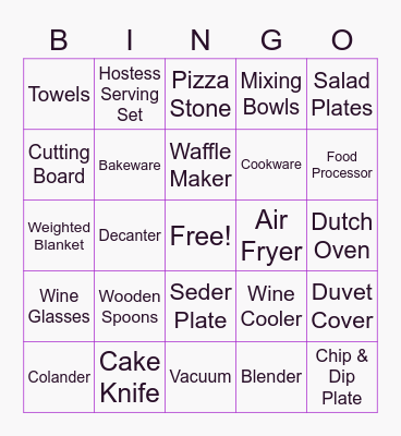 Melanie's Wedding Shower Gift Bingo Card