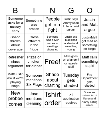 TFAS Meeting Secret Bingo Card