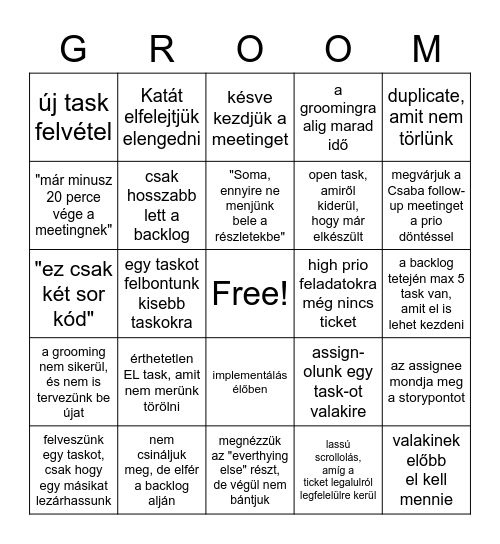 Groomingo Bingo Card