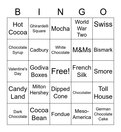 Chocolate BINGO Card