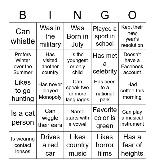 Look for Someone Who... Bingo Card