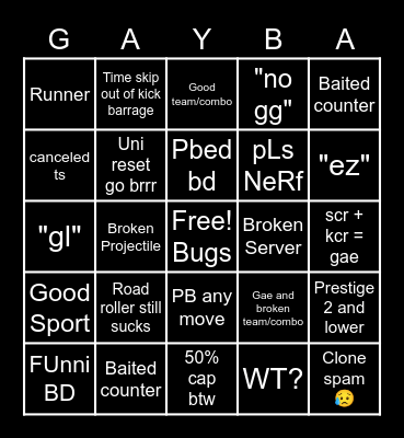 GAYBA bingo Card
