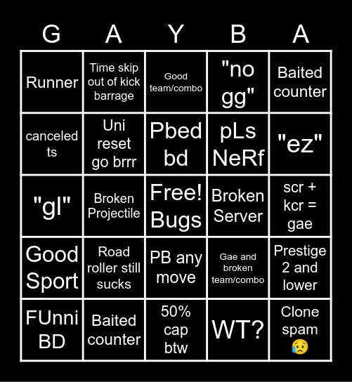 GAYBA bingo Card