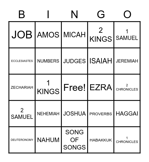 Bible Bingo - Old Testament Bingo Card