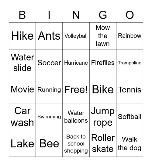 SUMMER BINGO Card
