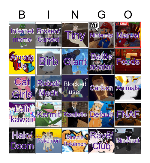 VRchat Avatar Bingo- SFW Bingo Card