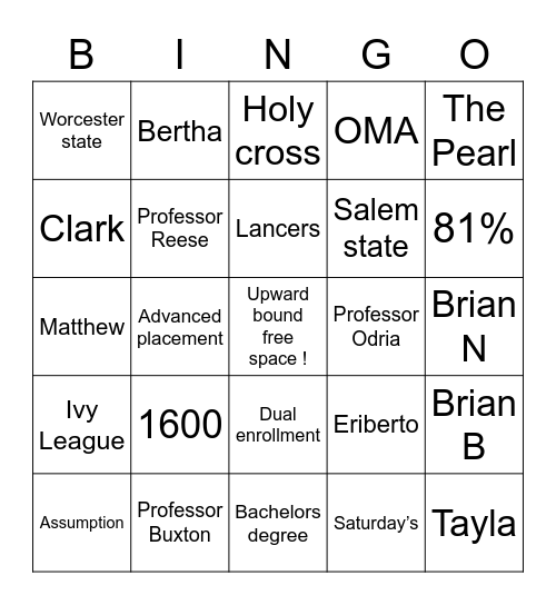 Upward Bound Bingo! Bingo Card