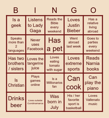 Find someone who......... Bingo Card