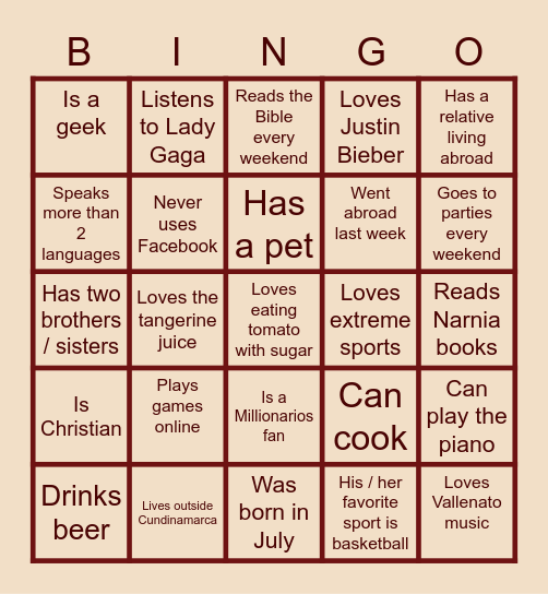 Find someone who......... Bingo Card