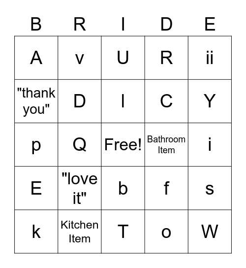 Olivia's Big DAY Bingo Card