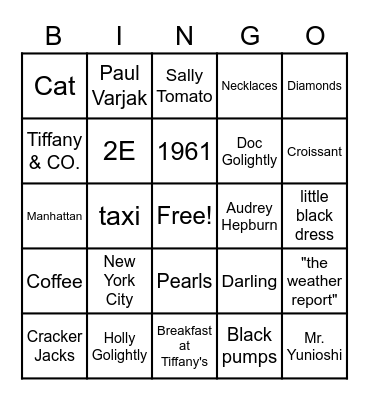 Breakfast at Tiffany's Bingo Card