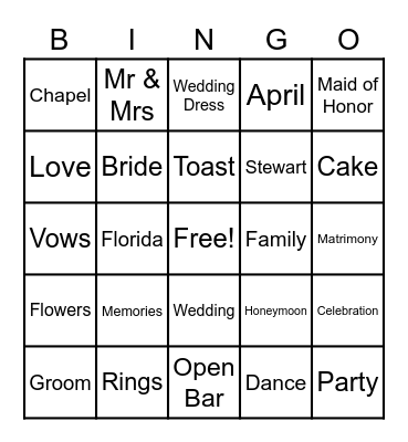 Kylie & Ian's Wedding Bingo Card