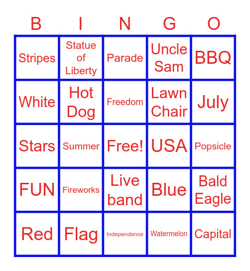 Fourth of July BINGO Card