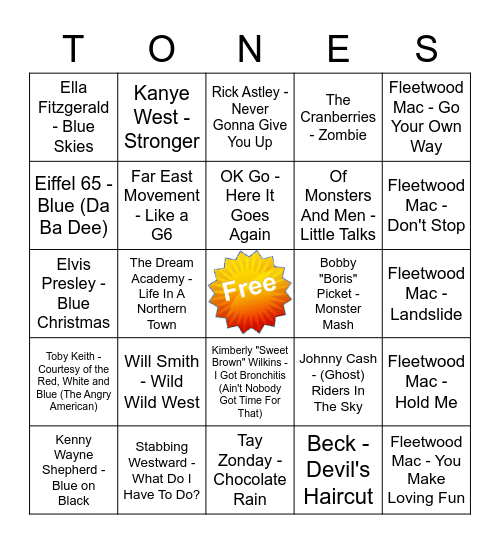 Game Of Tones 7/6/21 Game 3 Bingo Card