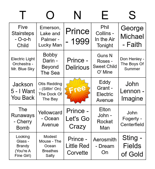 Game Of Tones 7/6/21 Game 5 Bingo Card