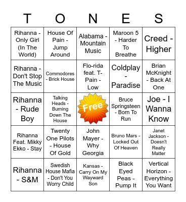 Game Of Tones 7/6/21 Game 7 Bingo Card