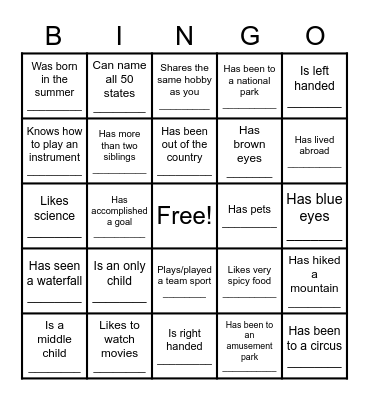 Find Someone Who.... Bingo Card