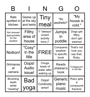 Ruby Granger Routine Video Bingo Card