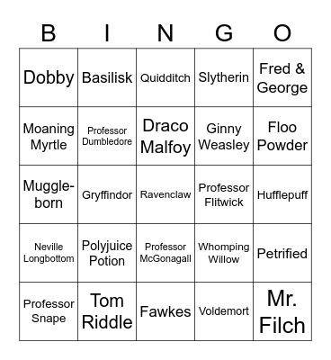 Chamber of Secrets Bingo Card