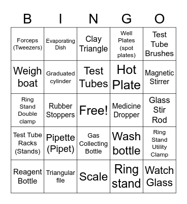 Lab Equipment BINGO! Bingo Card