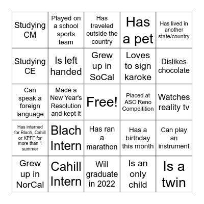 Icebreaker Bingo Card