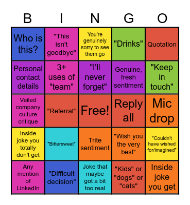 Goodbye Email BINGO Card
