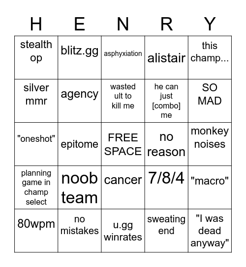 Hentai Analist Bingo Card