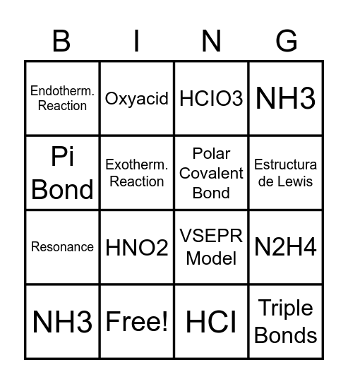 Covalent Bonding Bingo Card