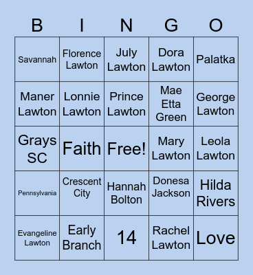 Lawton Family  2021 Bingo Card