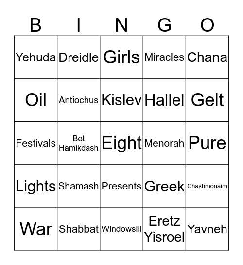 Chanukah Bingo Card